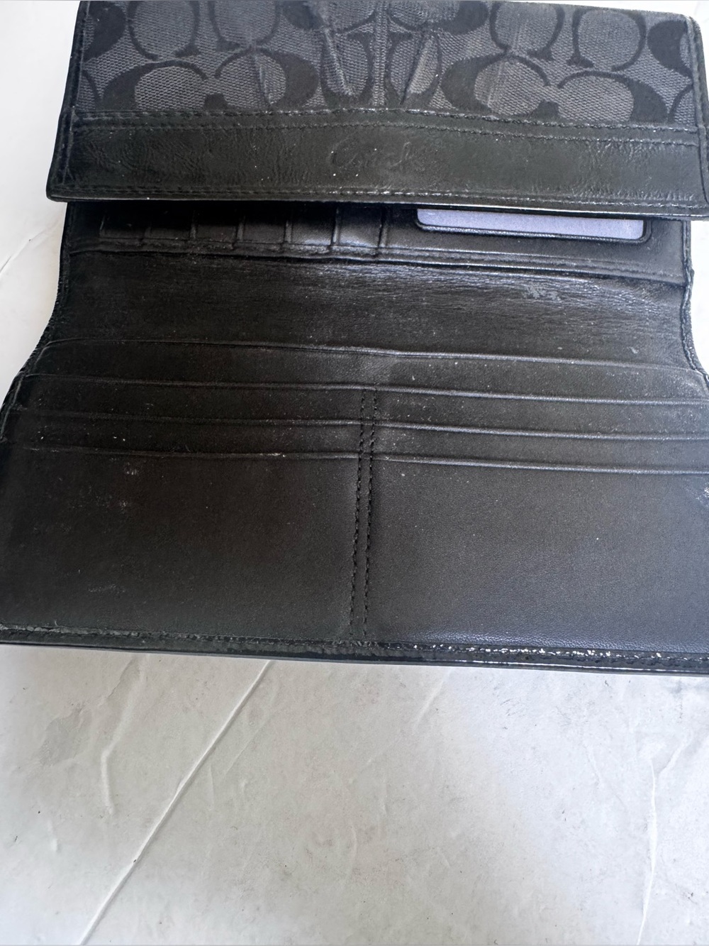 Coach Signature C Jacquard Leather TriFold Wallet Black Clutch Card Case Canvas - Picture 5 of 16